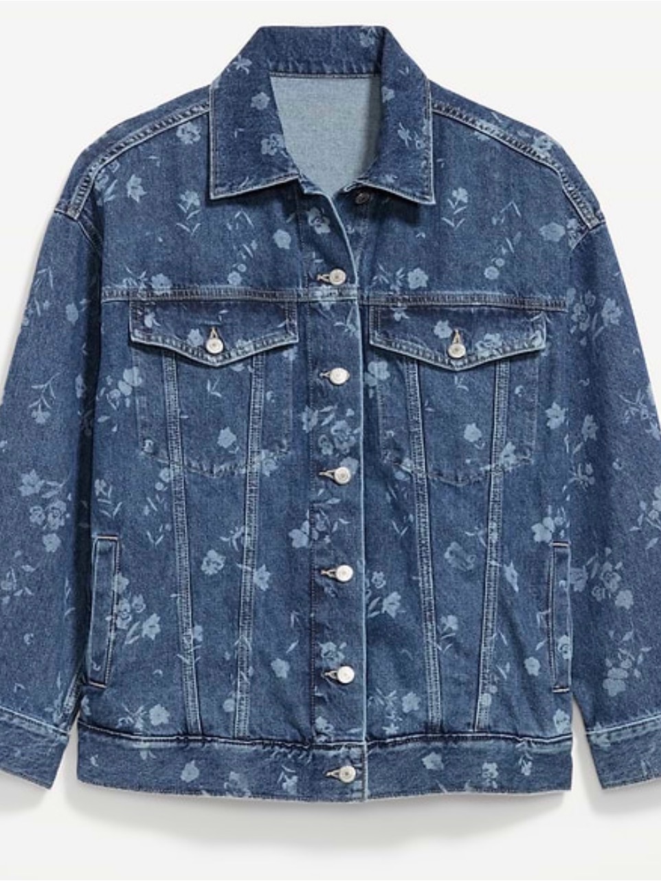 Denim Floral Oversized Jacket - Blue